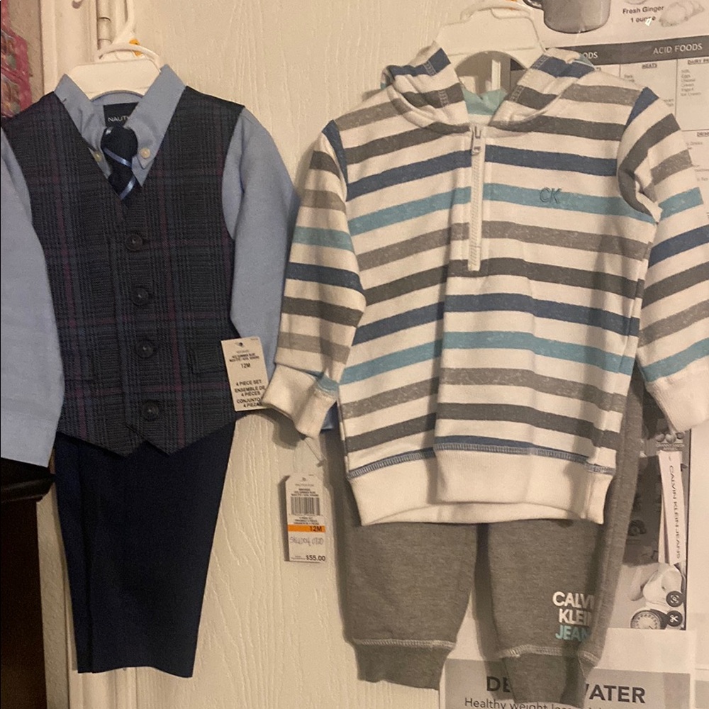 Calvin Klein Blue Striped Hoodie and Gray Pants Set and Nautica 4 pc suit set